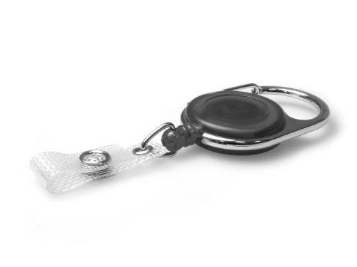 Black Carabiner ID Card Reels With Strap Clip (Pack of 50)