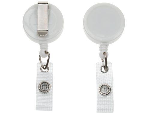 White ID Card Reels With Strap Clip (Pack of 50)